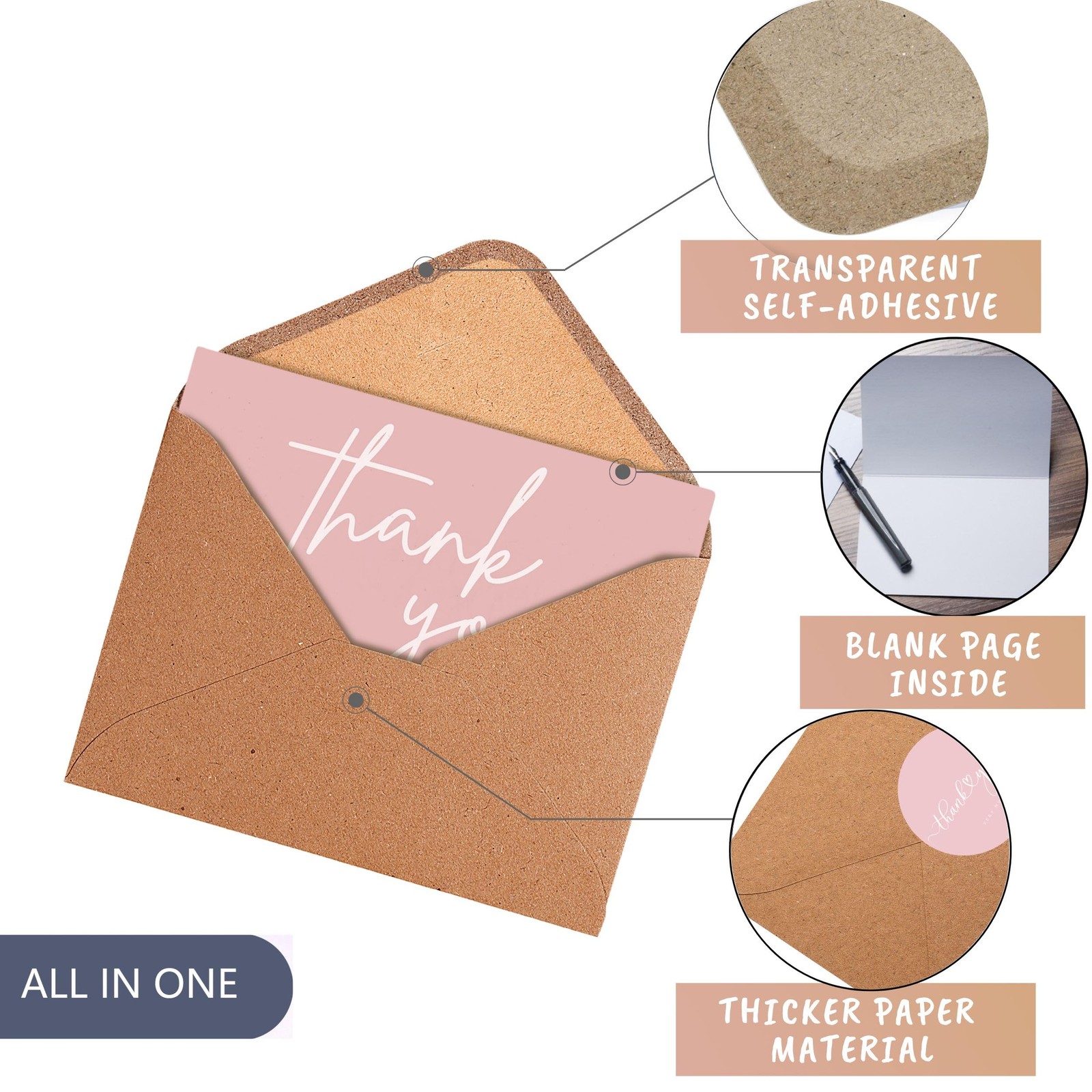 Layneria 100 Bulk Pink Thank You Cards 3.5 inches x 5 inches, and White