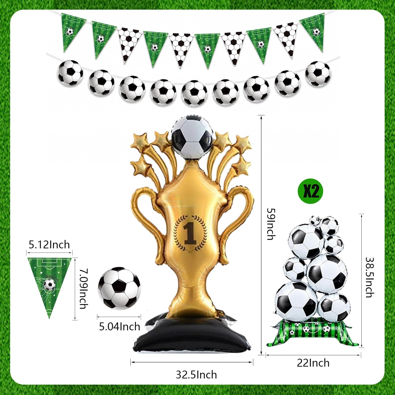 Dingpanxing 5PCS Soccer Party Decorations – Large, Black, White, Gold, Green
