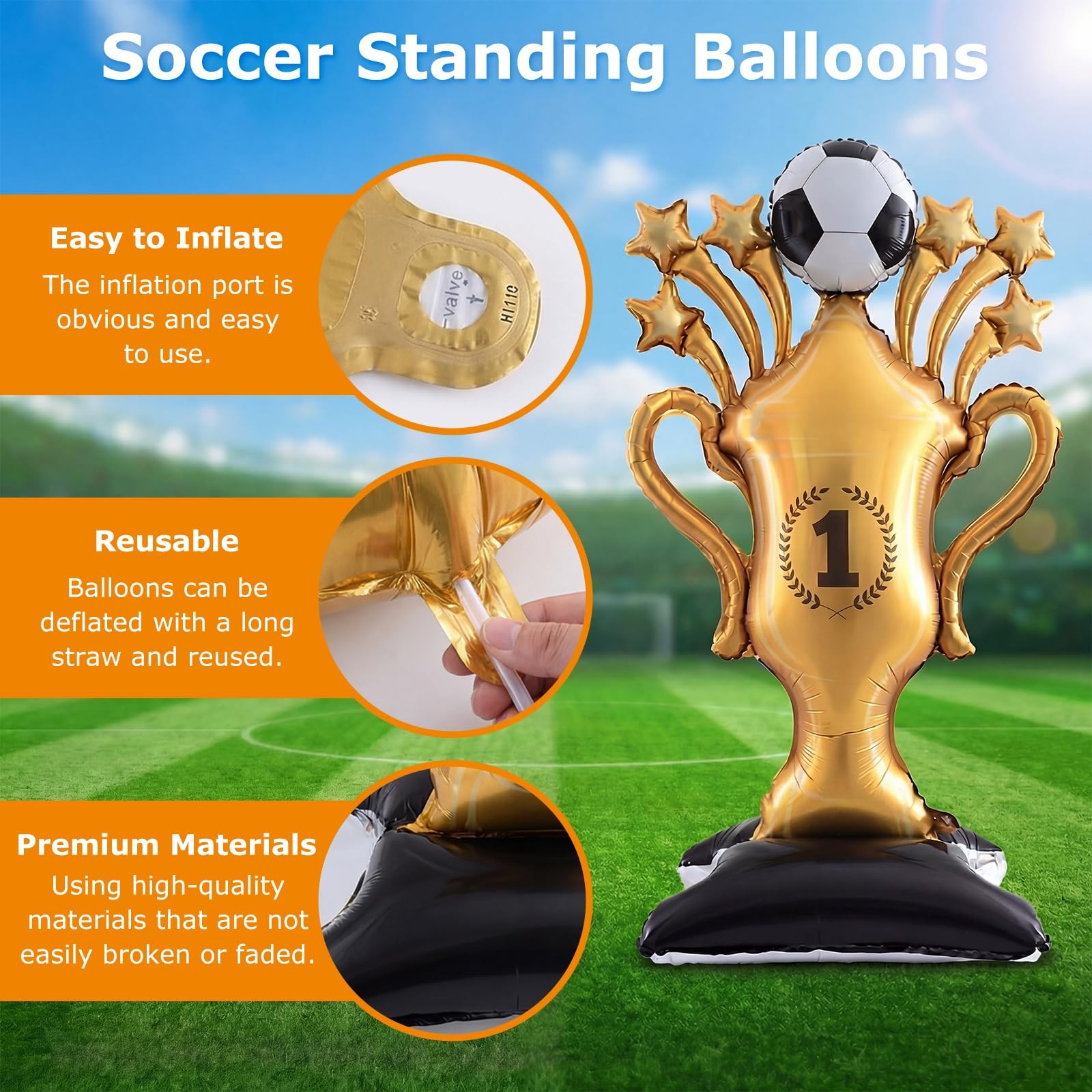5 Pcs Soccer Balloons Party Decorations Set, Extra 32.5″ X 59″, Black Gold