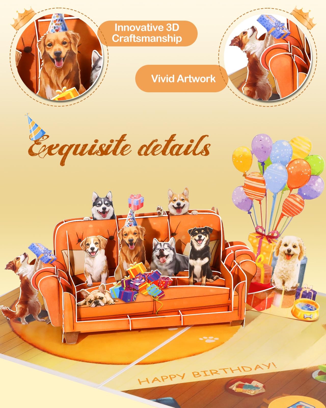 JMHACHY Pop up Birthday Card with Envelope – Funny Happy 5×7 inches, Sofa Dog
