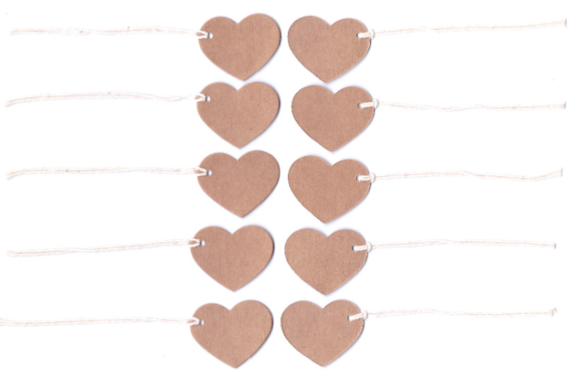 50 Kraft Heart Gift Tags with Twine- Wedding Party Favor Craft Fair Price Labels