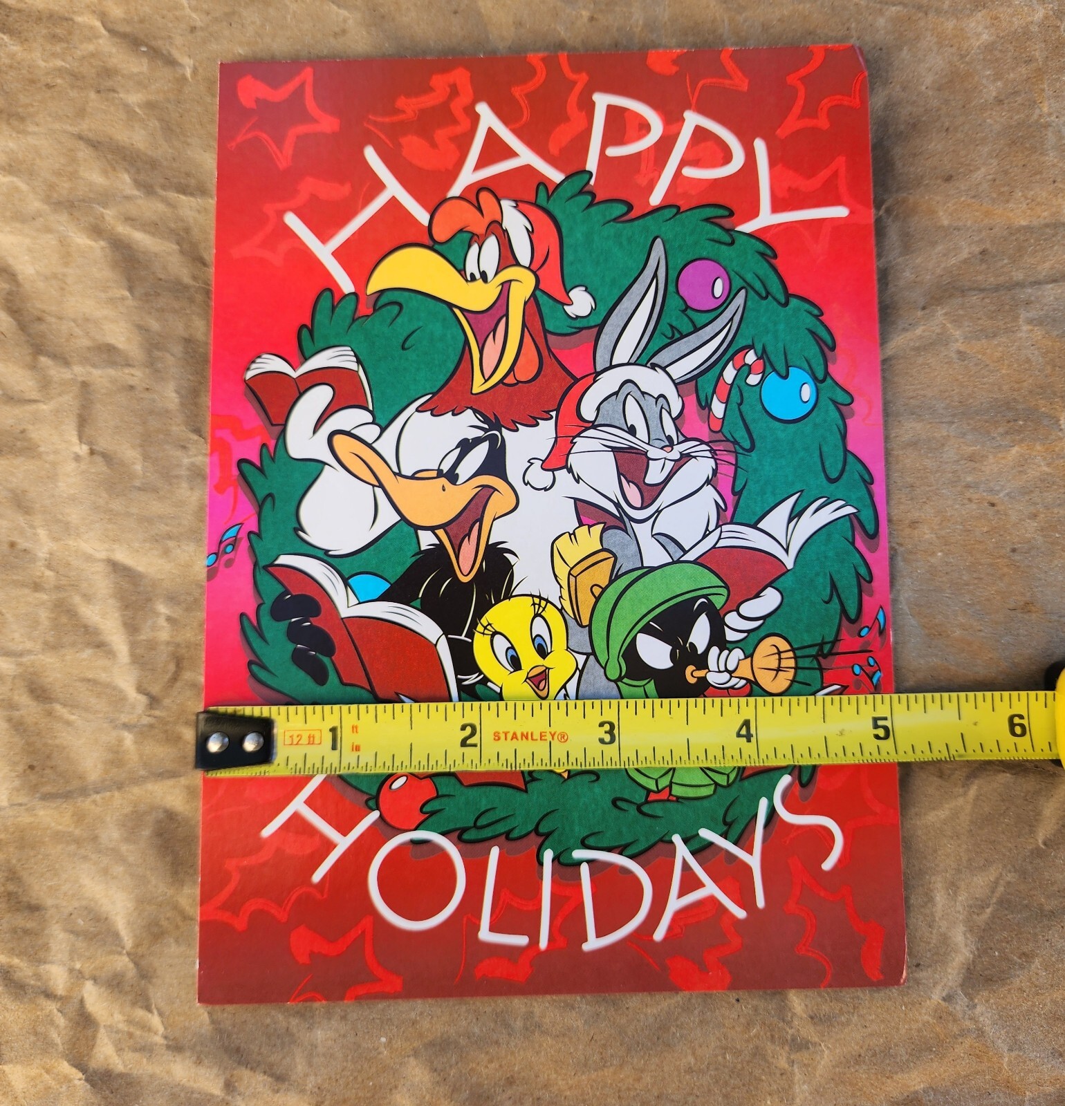 12 vintage Looney Tunes Christmas Holiday Cards Envelope Set Tweety Bugs Marvin
