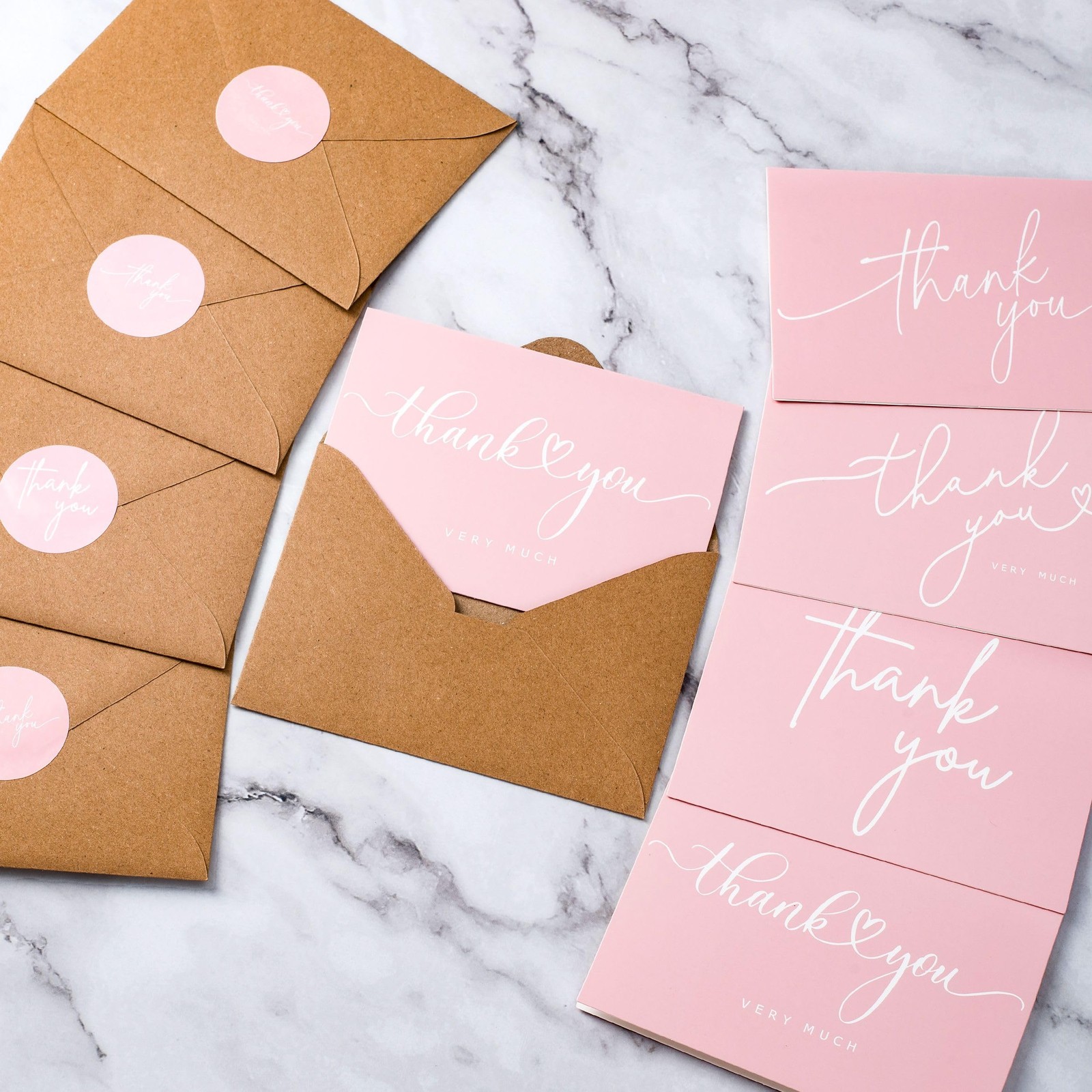 Layneria 100 Bulk Pink Thank You Cards 3.5 inches x 5 inches, and White