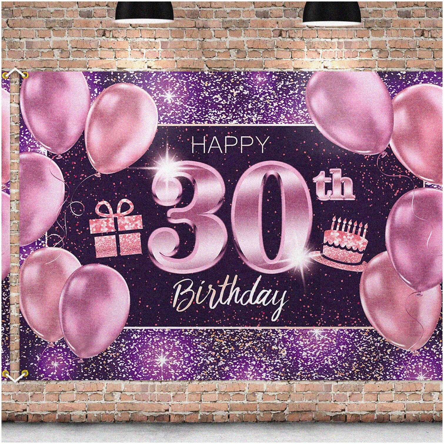 Vibrant Pink Purple Gold 30th Birthday Backdrop