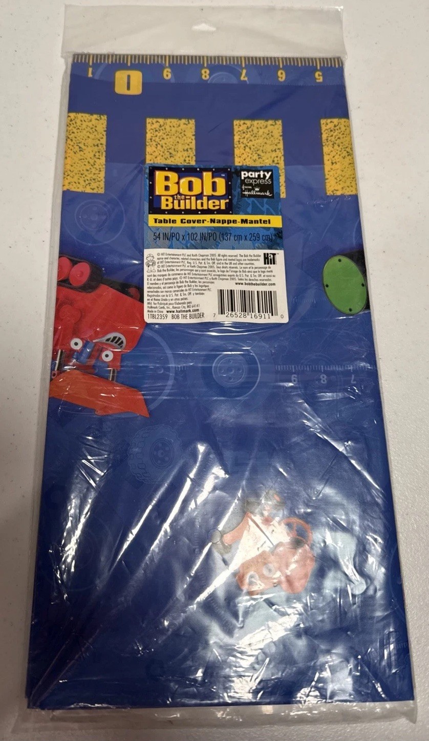 Vintage Party Express Hallmark 2005 Bob The Builder Table Cloth 54″ x 102” New