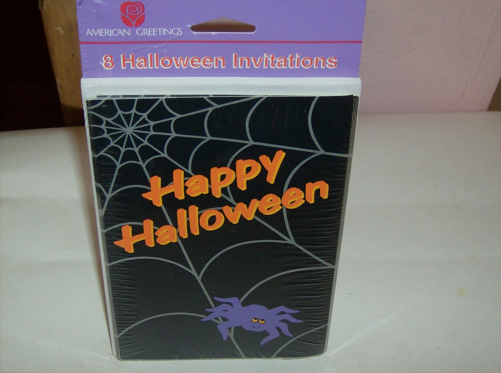 Eight Black Happy Halloween Invitations With Spider And Eight White Envelopes