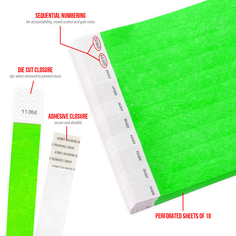 100, 500, 1,000 Count Tyvek Admission Wristband for Events – Choose your Color