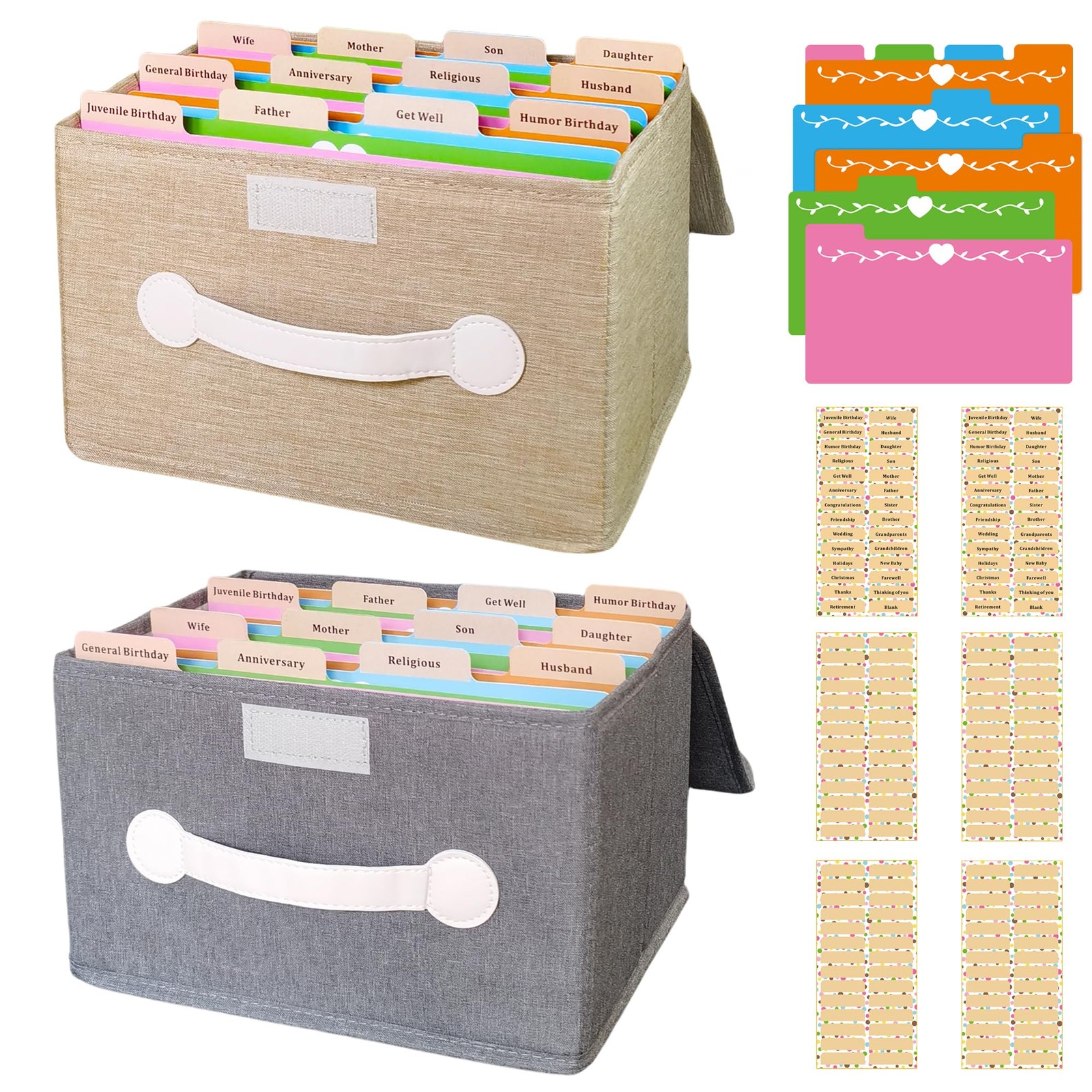 DOFFICE Greeting Card Organizer & Storage Box Medium, Khaki/Grey – 2 Pack
