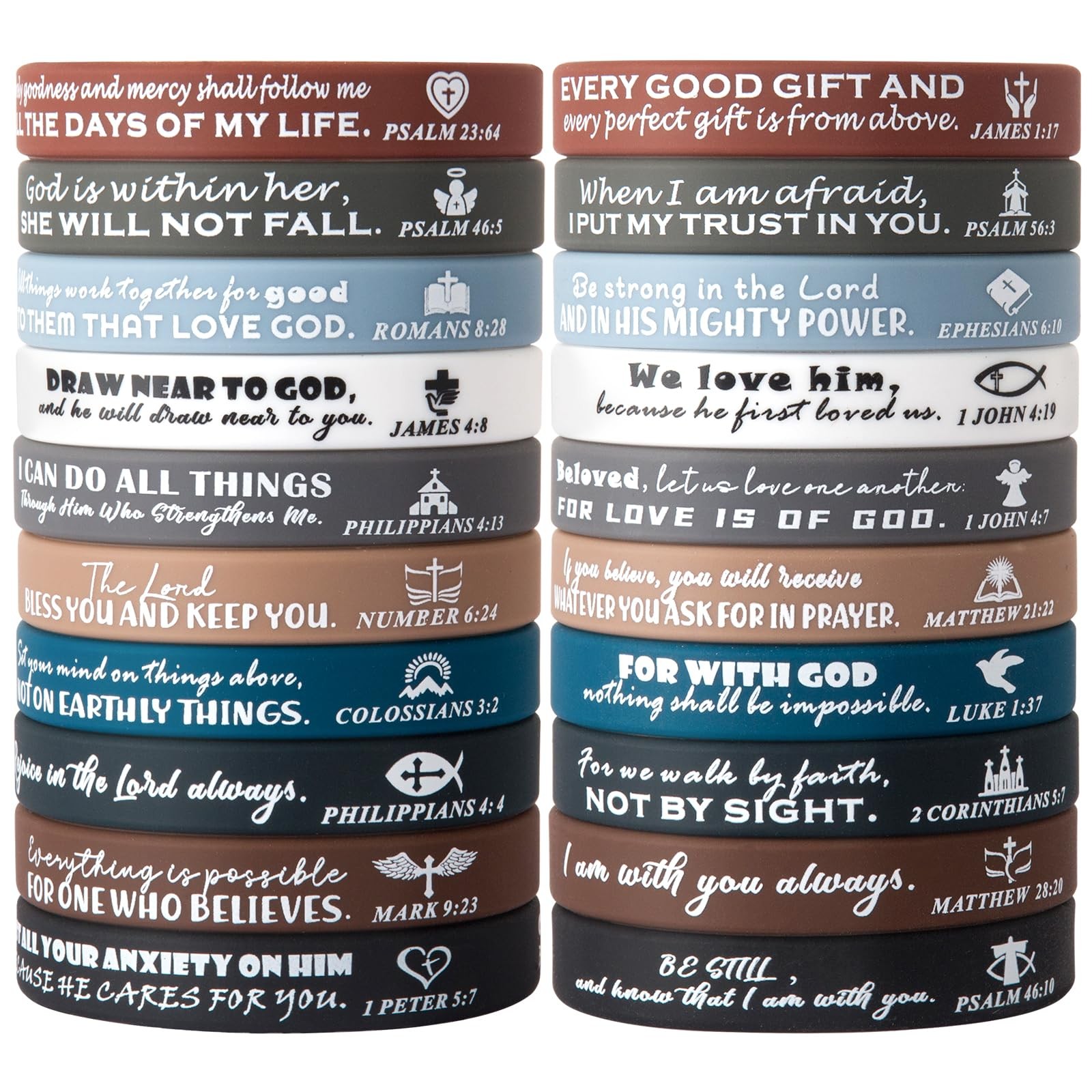 20P Religious Silicone Wristbands Bulk Bible Rubber Bracelets Faith Hope Beli…
