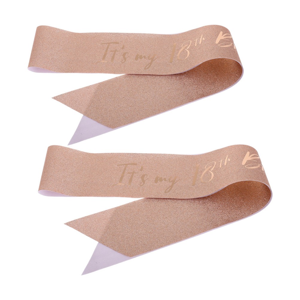 2Pcs Reusable Fabric 18Th Birthday Sashes Rose Gold Birthday Girl Outfit Props