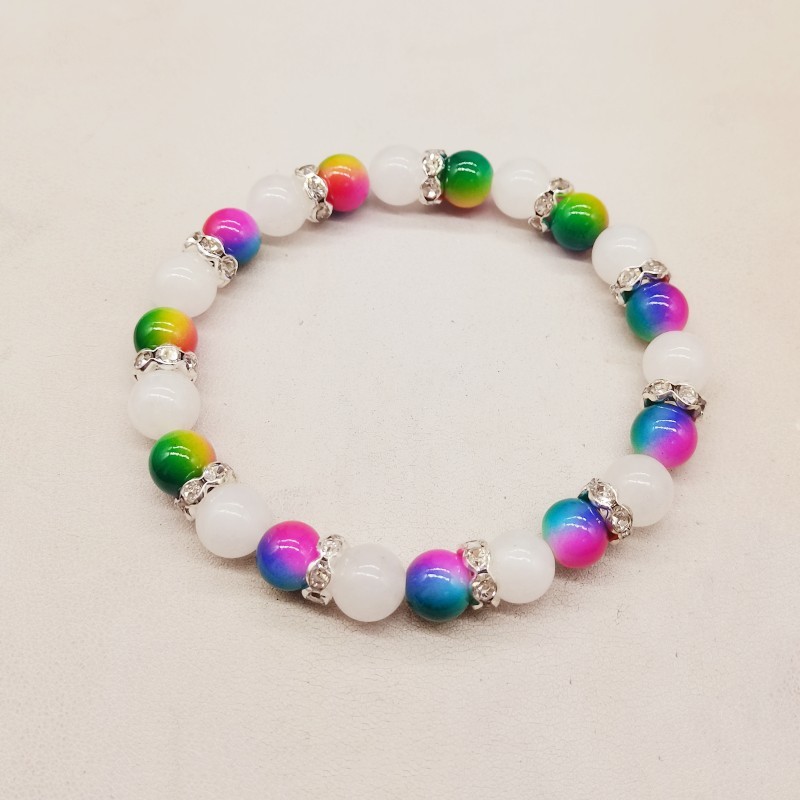 8mm White Jade&Multicolor Shell Pearl Round Gemstone Bead Bracelet Earring Gift