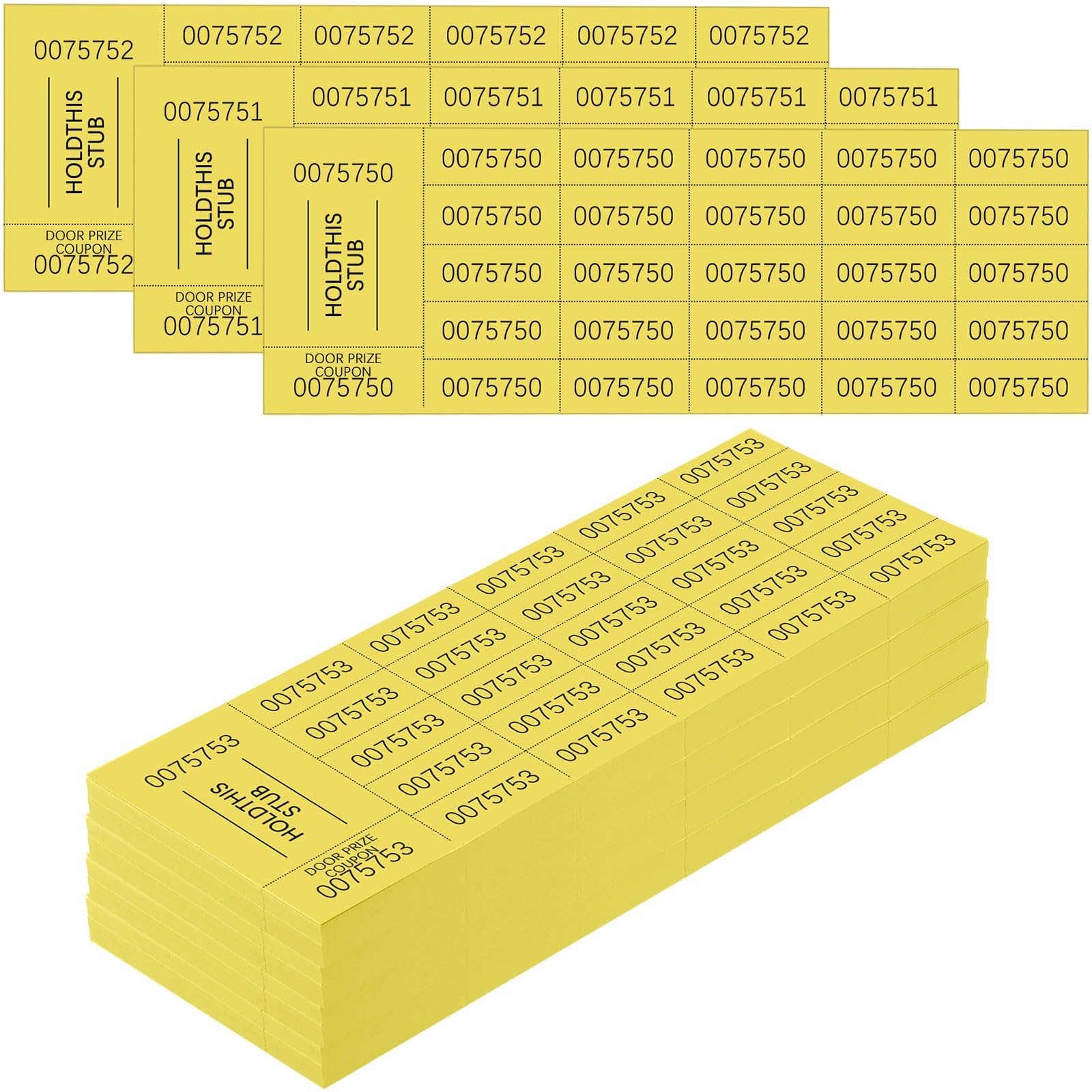 504 PCS 25 Bid Raffle Ticket Different Numbers Chinese Auction Church Yellow