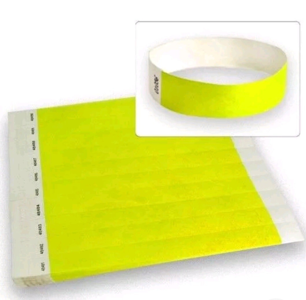 500 Count Paper Wristbands – Neon Yellow T3VL-02