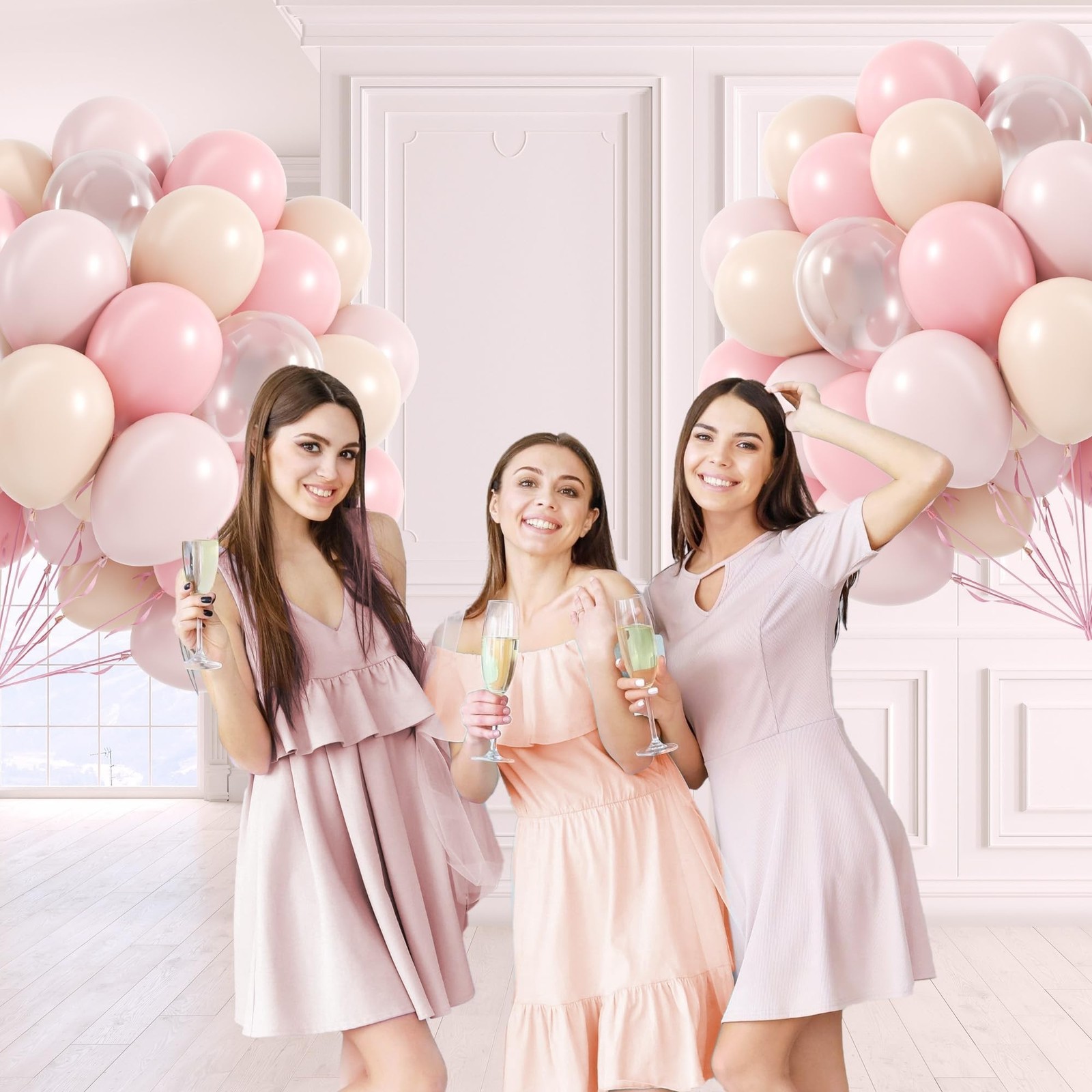 60pcs Light Pink Balloons 12inch with Pastel Pink Nude Clear Balloons for Gen…