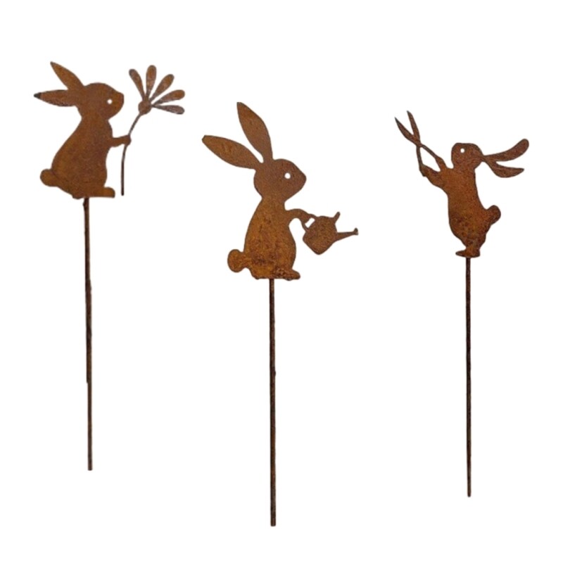 Rusty Stake Rabbit Shaped Statue for Spring Outdoor Sculpture Decoration
