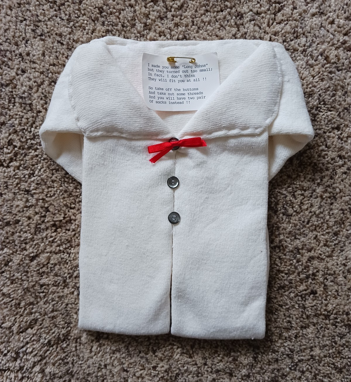 Vintage ‘LONG JOHNS’ Homemade NOVELTY GAG GIFT made from Mens Socks with Poem