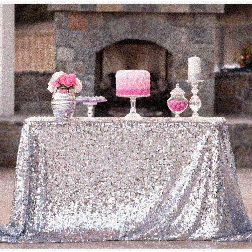 Silver Sequin Rectangular Tablecloth 50×72 inches