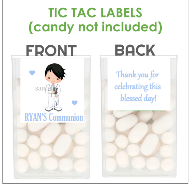 24 FIRST COMMUNION or CONFIRMATION TIC TAC CANDY MINT Labels Personalized FAVORS