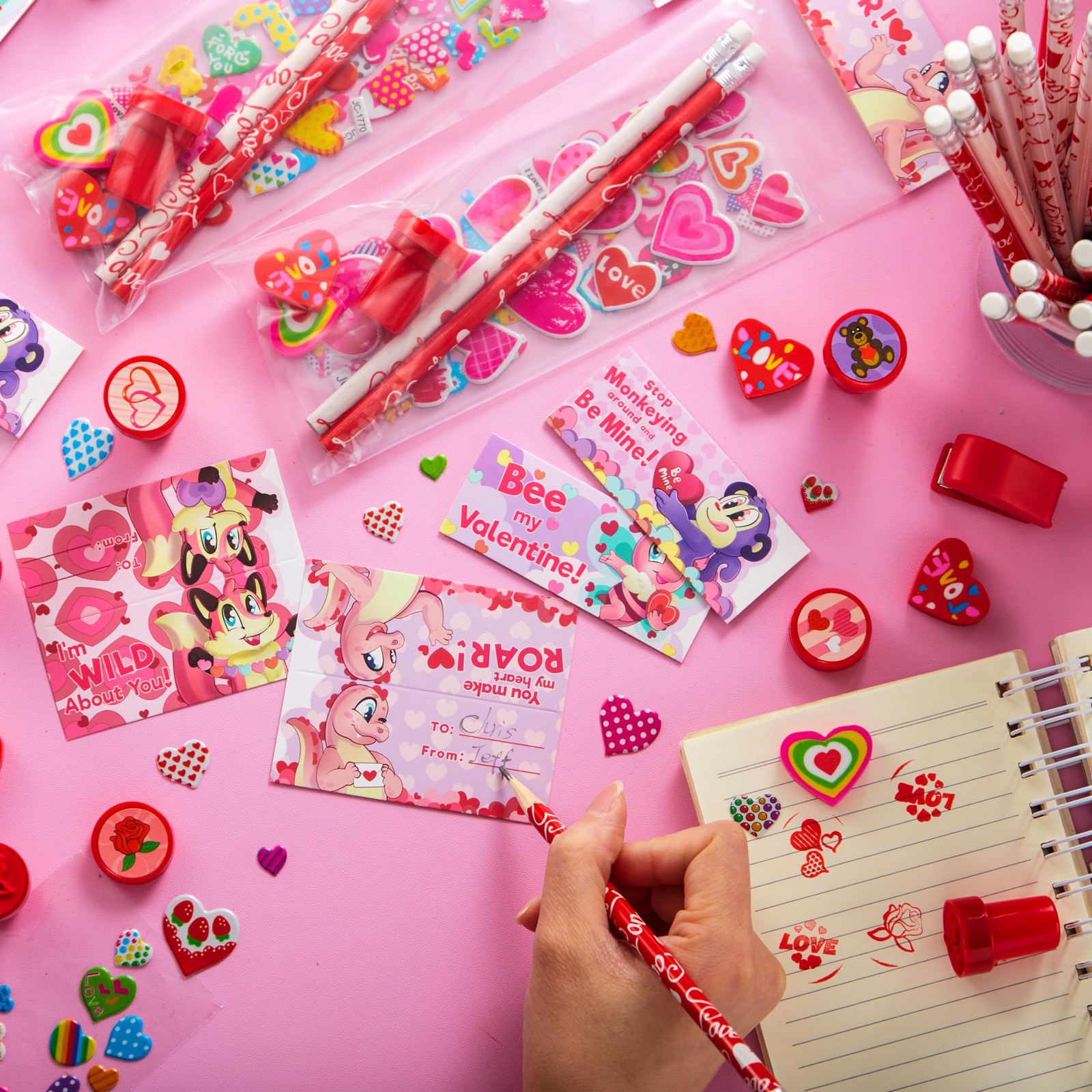 JOYIN 28 Packs/225pcs Valentines Day Stationery Kids Gift Medium, Multicolor