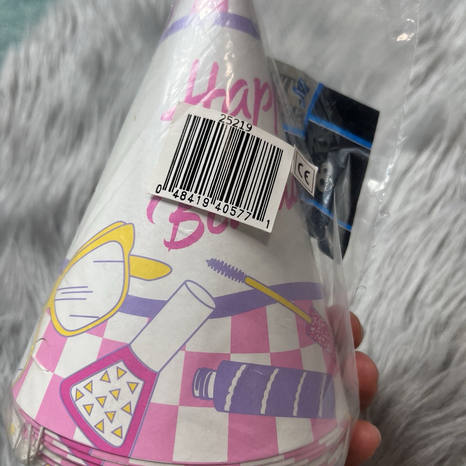 Vintage 90s Girls Birthday Pink Purple White Makeup Beauty Party Hats