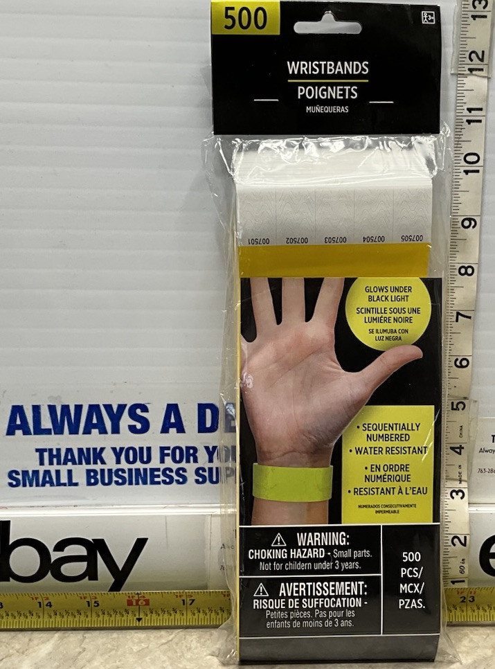 Amscan Tyvek Wristbands Yellow 500 count Events Parties Clubs Numbered GLOWS