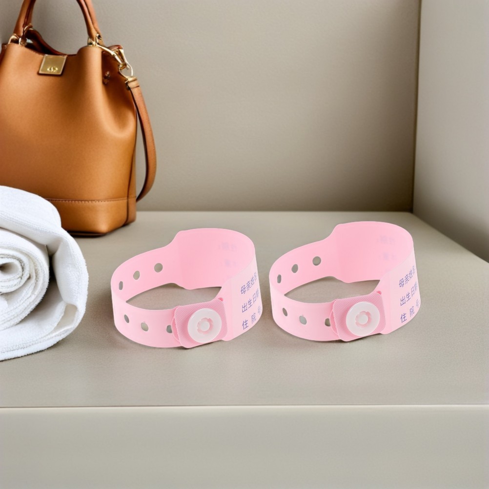 100Pcs Reusable Baby Hospital Wristbands PVC Adjustable Pink Secure Snap Closure