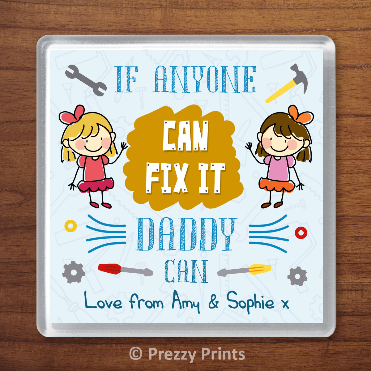 Personalised Gift Daddy Can Fix It Coaster From 2 Children For Dad Fathers Day