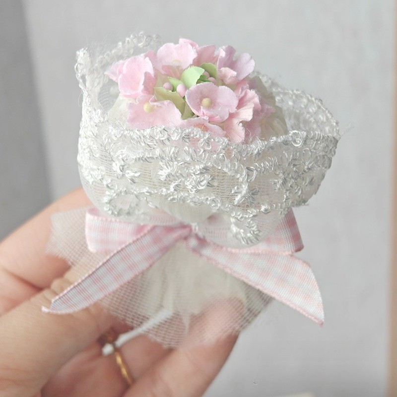 1 Set 6 Colors Artificial Flower Mini Lace Hand Tied Bouquet Cute Doll Decor DIY
