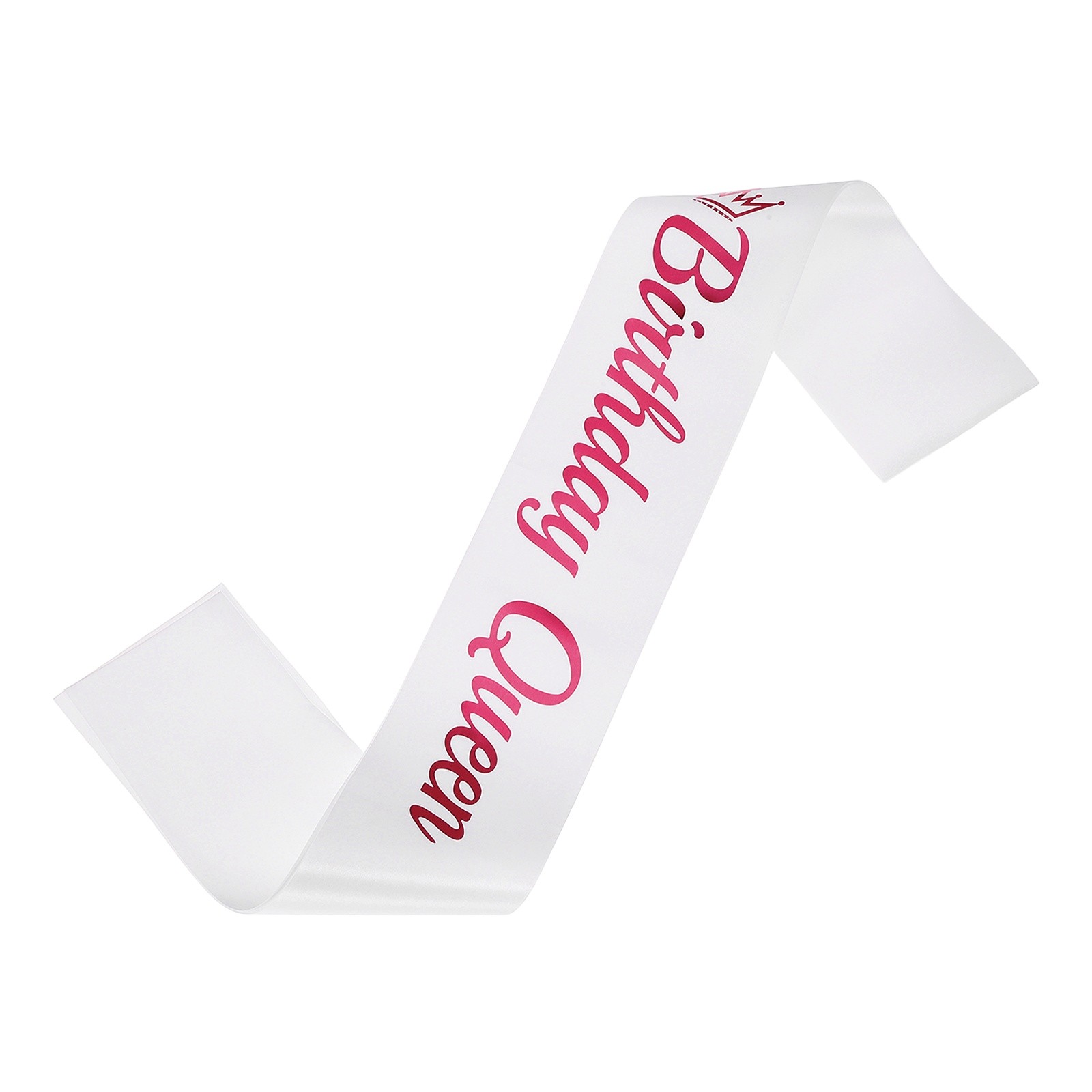 Birthday Queen Sash with Pin Pink Foil Lettering for Birthday Party, White