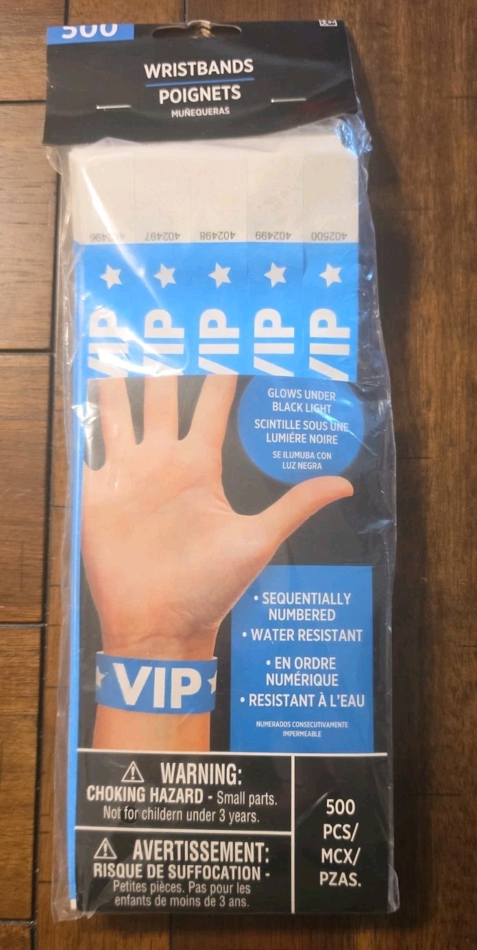 Amscan Tyvek Wristbands Blue 500 count Events Parties Clubs Numbered (VIP)