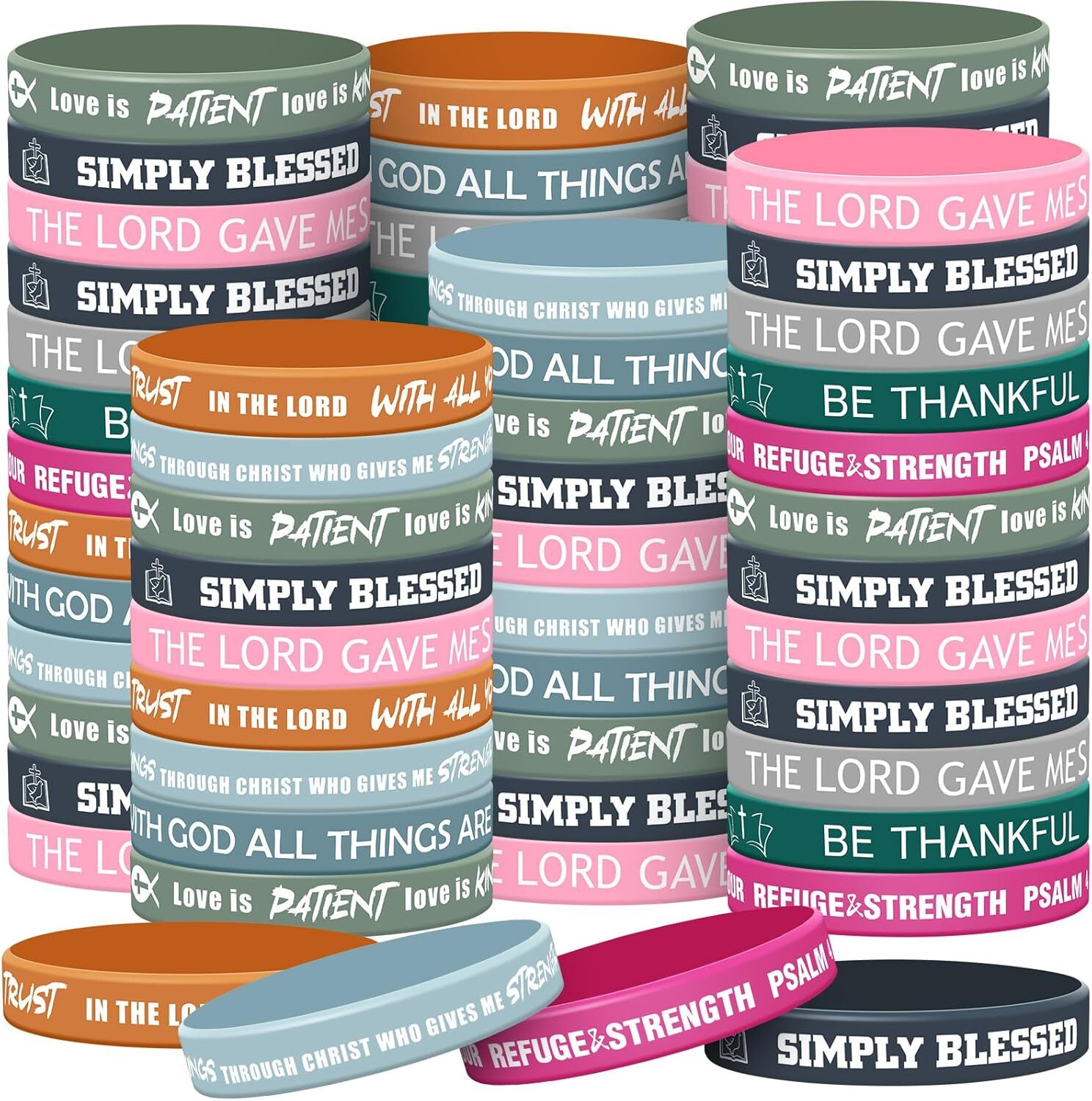 200 Pcs Religious Silicone Bracelets Bulk Christian Scripture Rubber Bible Ve…