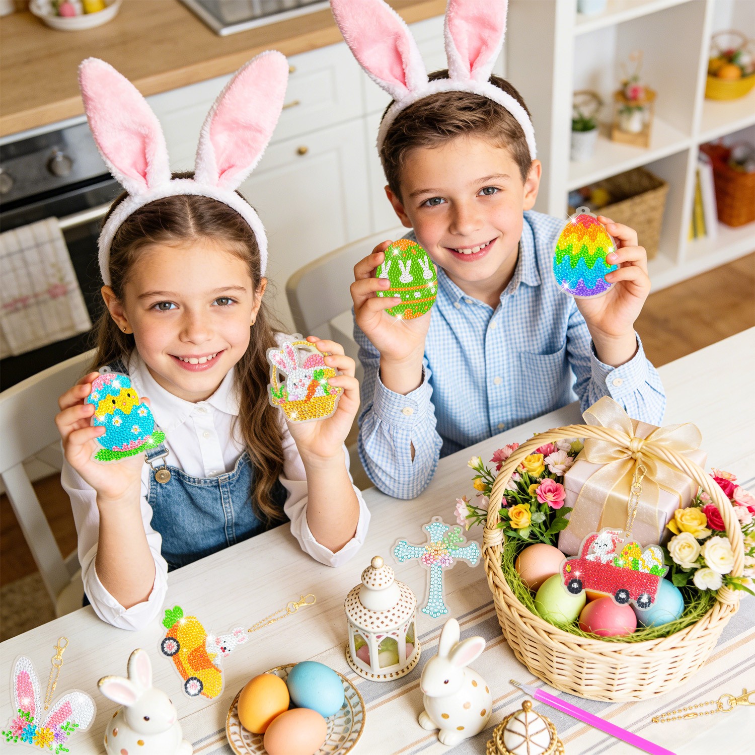 Easter Diamond Painting DIY Keychain Easter Ornaments Bunny Kids Game Supplies