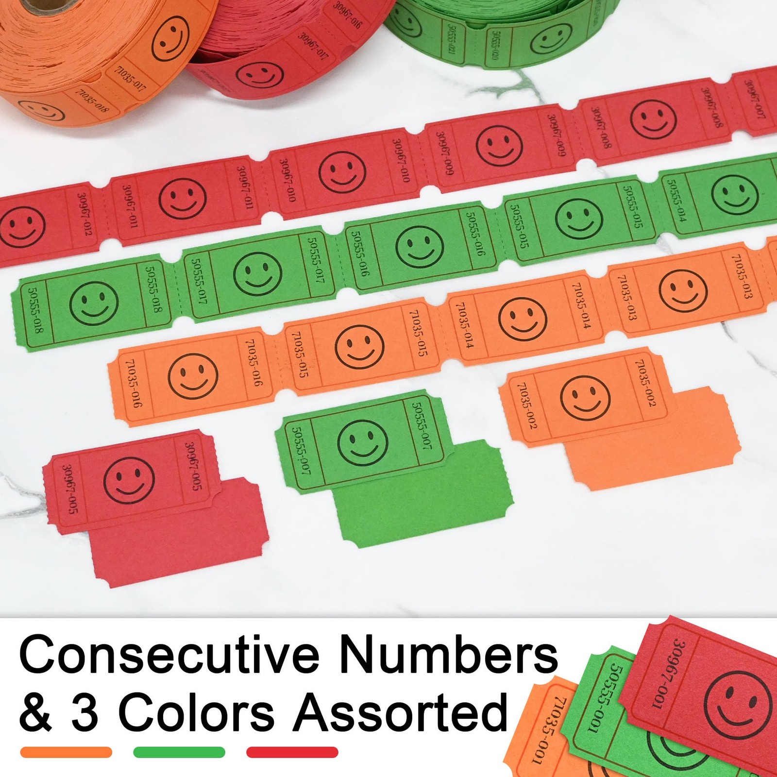 Red, Orange & Green 1500 Smile Raffle Ticket Rolls 1×2 Inch