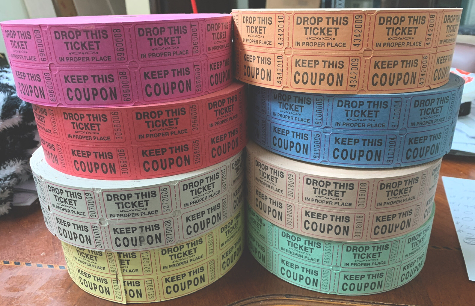 Raffle Tickets Roll of 2000 Double Stub Keep This Coupon Carnival Ticket SALMON