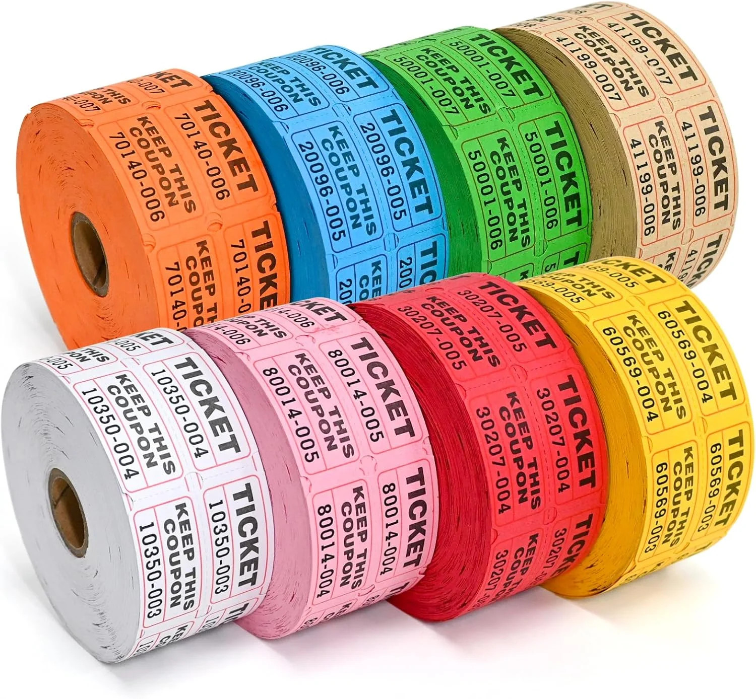 L LIKED Multicolor Raffle Tickets 8000 Pairs 8 Double Rolls Numbered | Multicolo