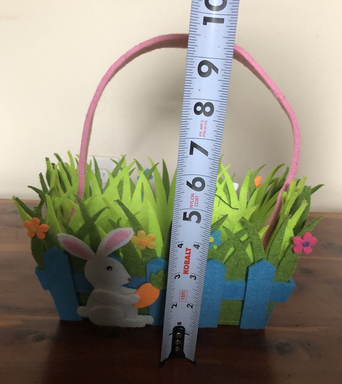 Easter Basket Soft Fabric Felt Bright Colors Bunny Grass & Flowers Decor Bucket