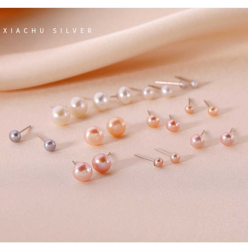 Minimalist Freshwater Pearl Stud Earrings – 925 Sterling Silver Elegant Women