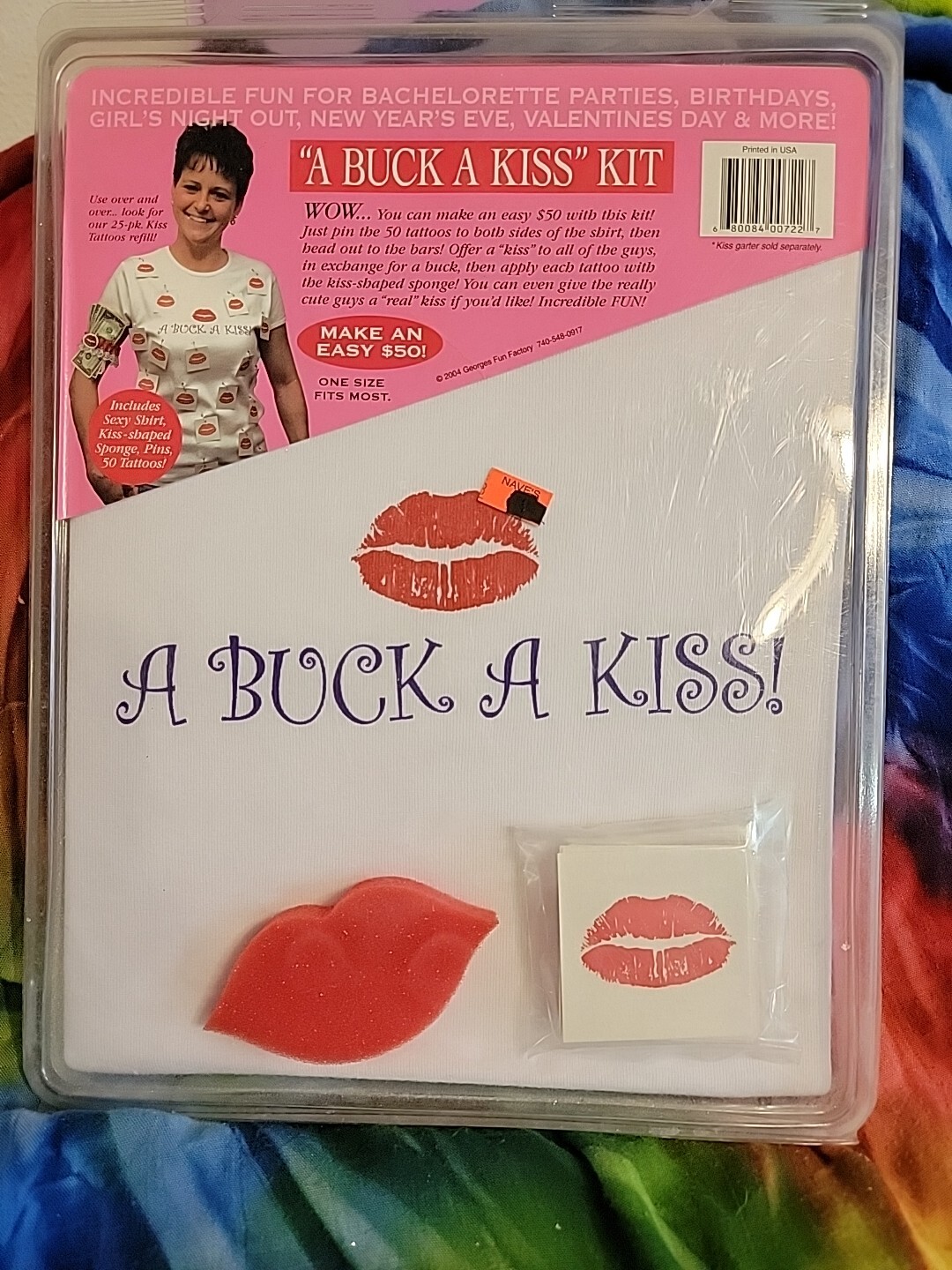 NIP “Buck A Kiss” Kit Bachelorette Party T-Shirt W/Tattoos Gag Gift Size OS