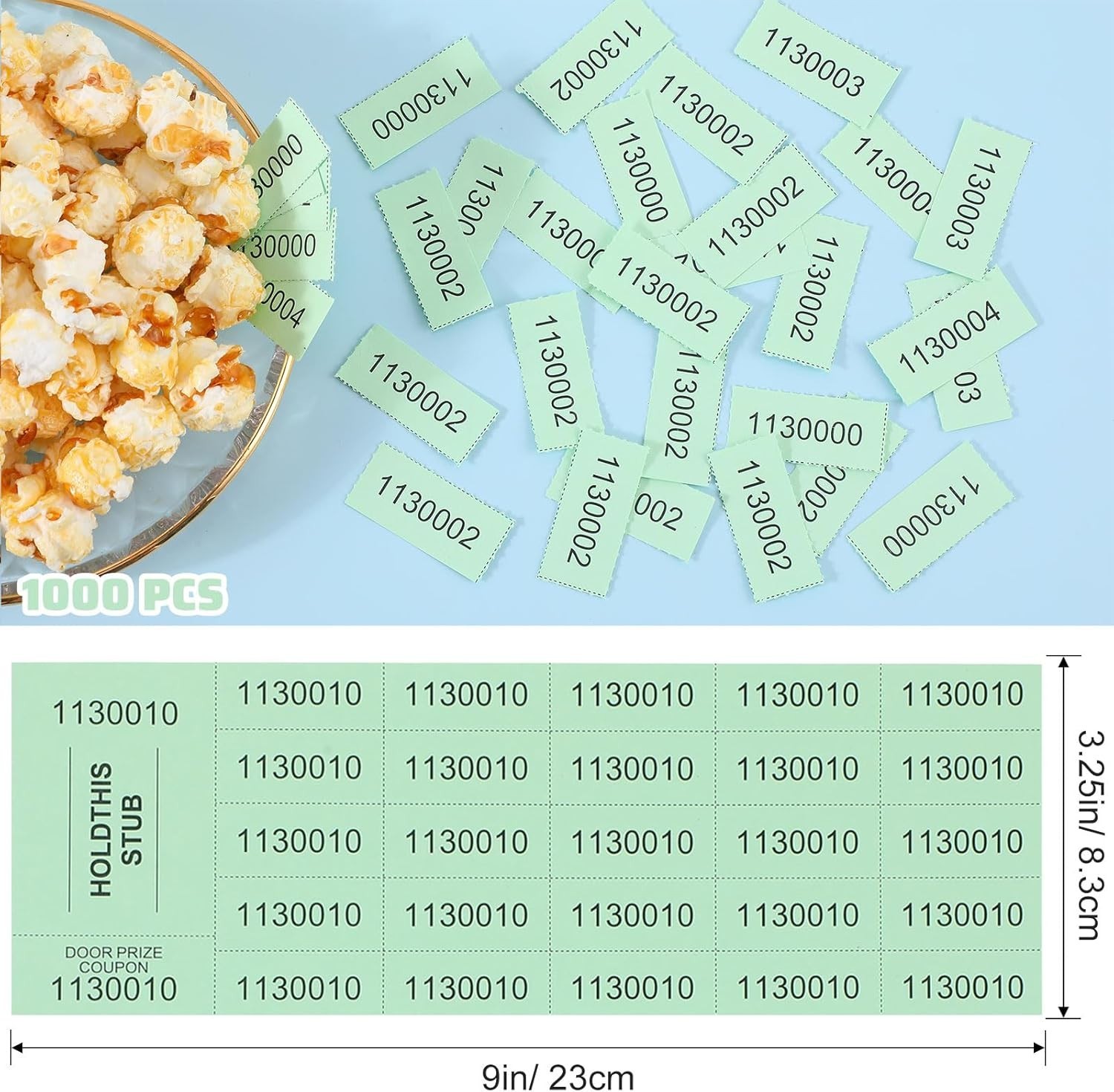 High-Visibility Light Green Raffle Tickets – 1000 Sheets Ideal for Auctions