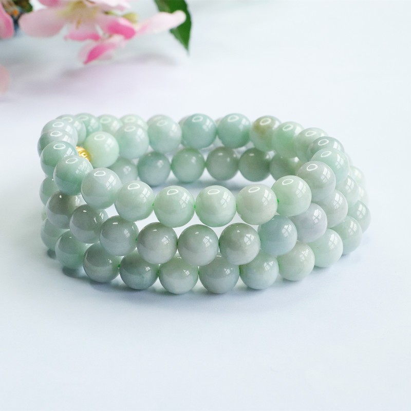 Natural Genuine Light Green A Jade Jadeite Round Beads Necklace 45cm