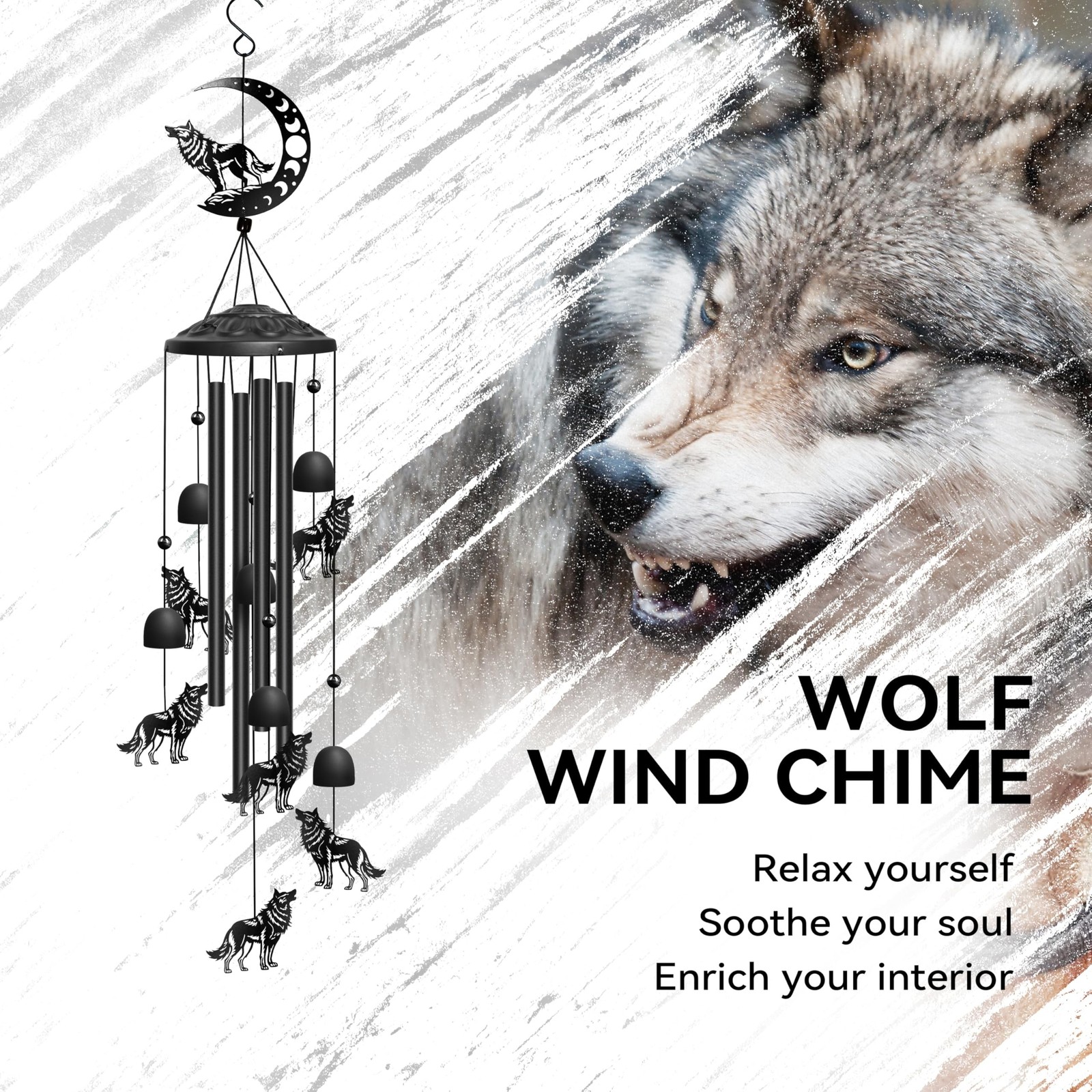 Wolf Wind Chimes for Outside, 32″ Decorative Wind Chimes Wolf Gifts for Women…