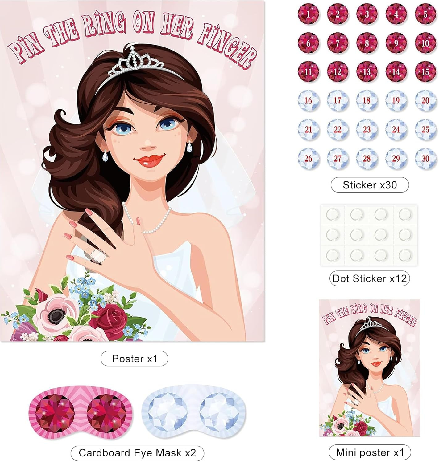 Pin The Ring On The Bride, Bridal Shower Hen Party Bachelorette Party Girls Game