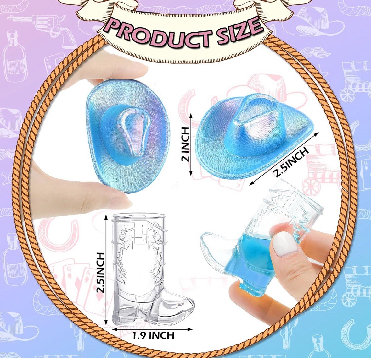 Vesici 20 Pcs Mini Neon Cowboy Hats Coastal Blue Bachelorette Boot Shot Glasses