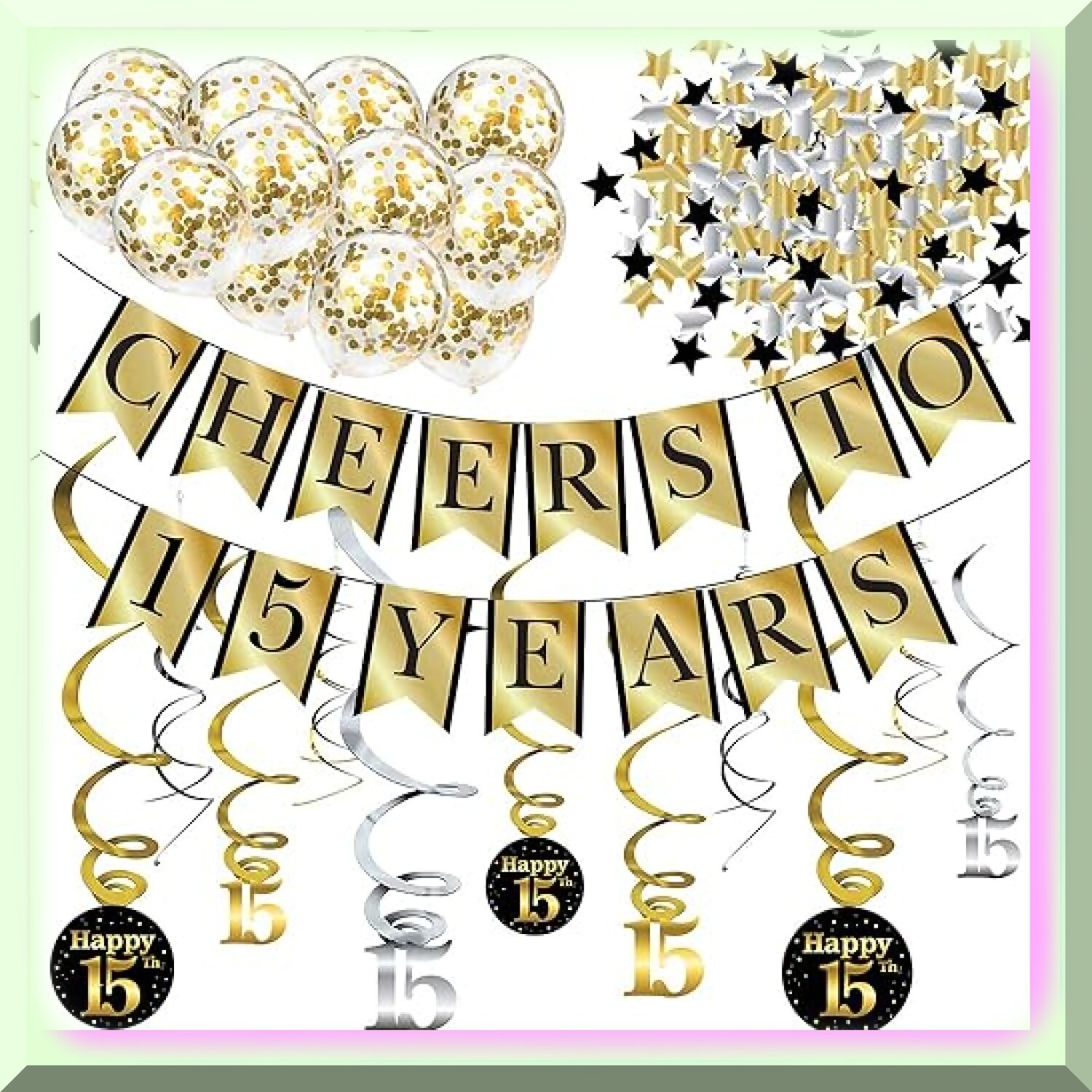 15 Years Party Kit with Banner Balloons and Decorations