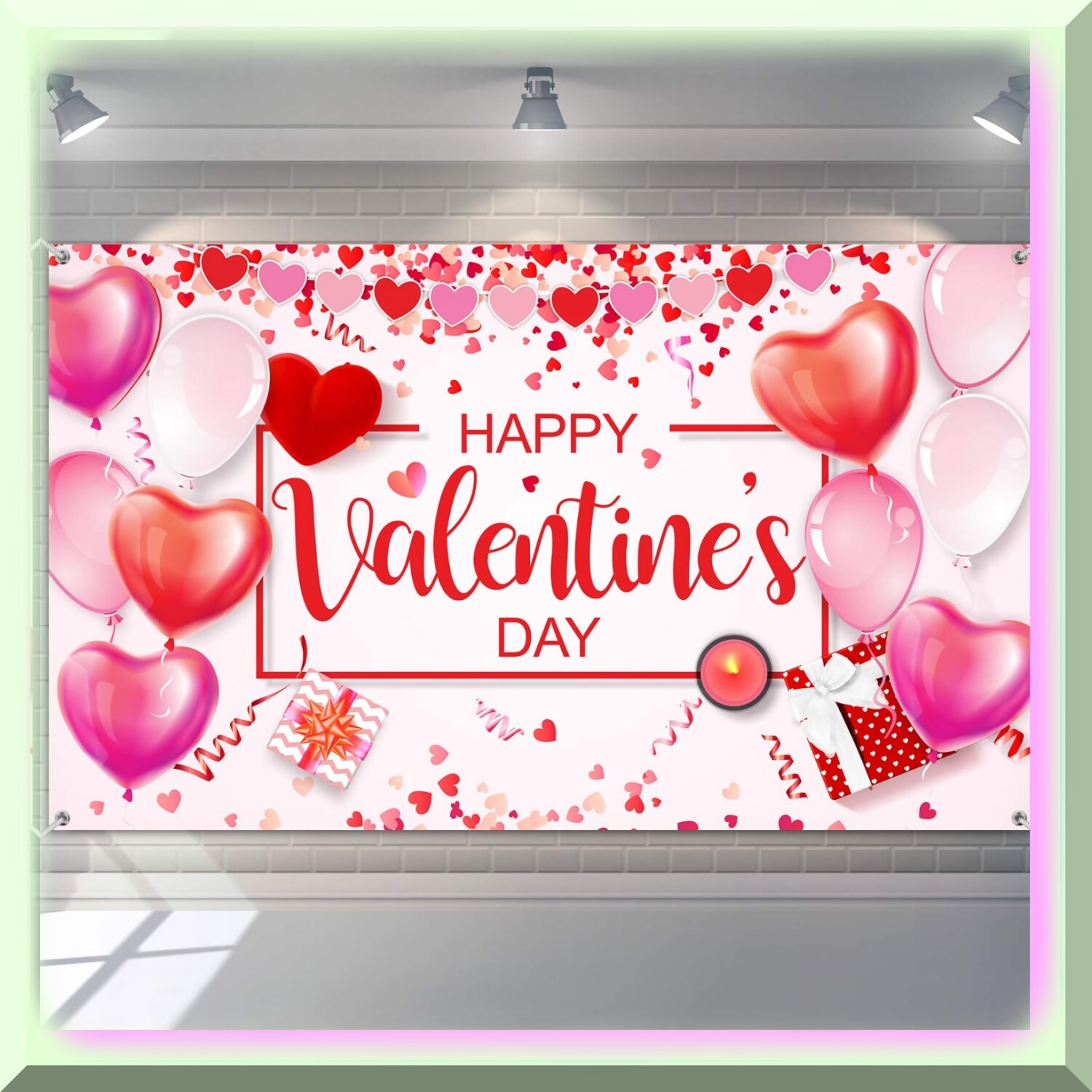 Valentine’s Day Heart Backdrop Banner 73×43 inches