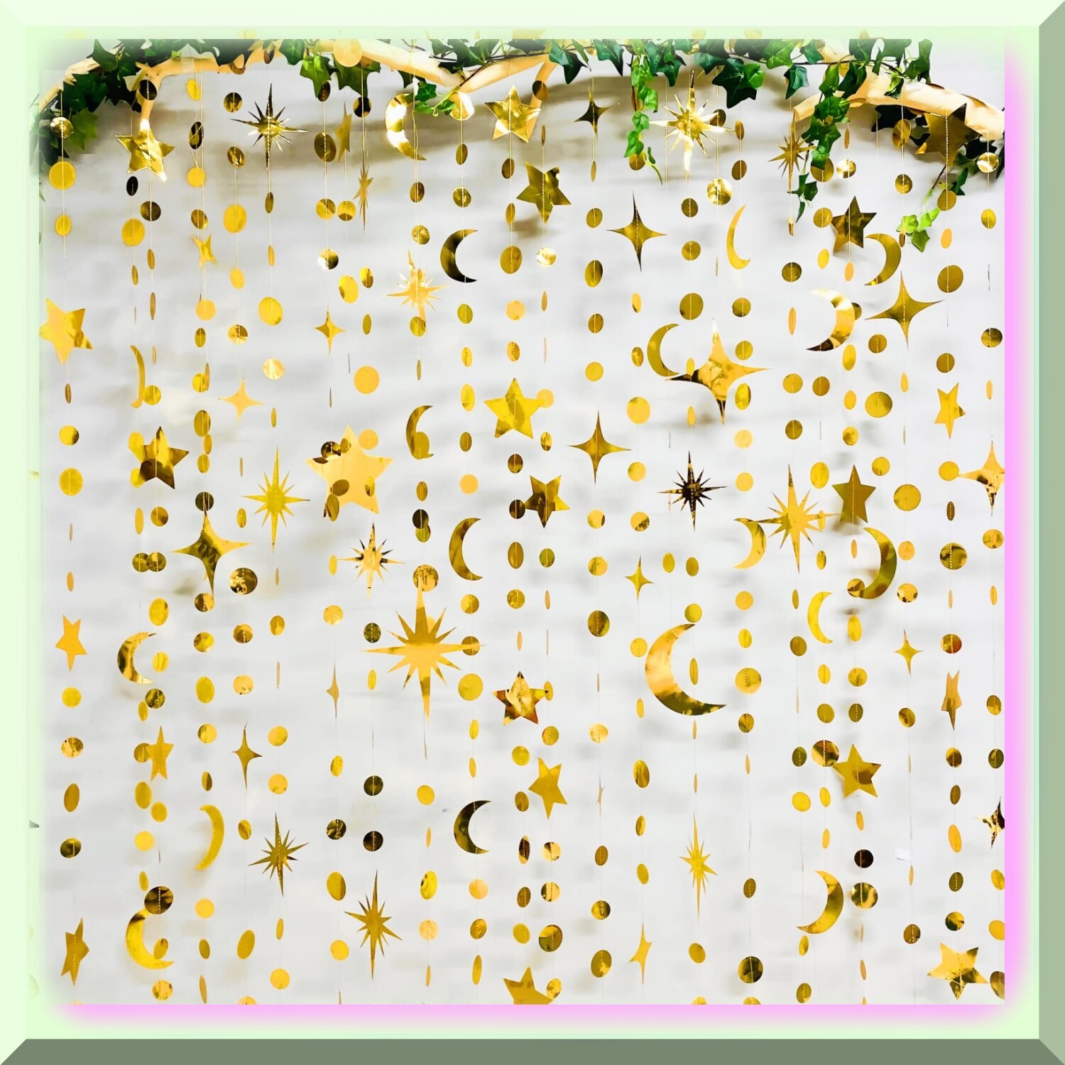 Golden Crescent Moon and Star Garland Set