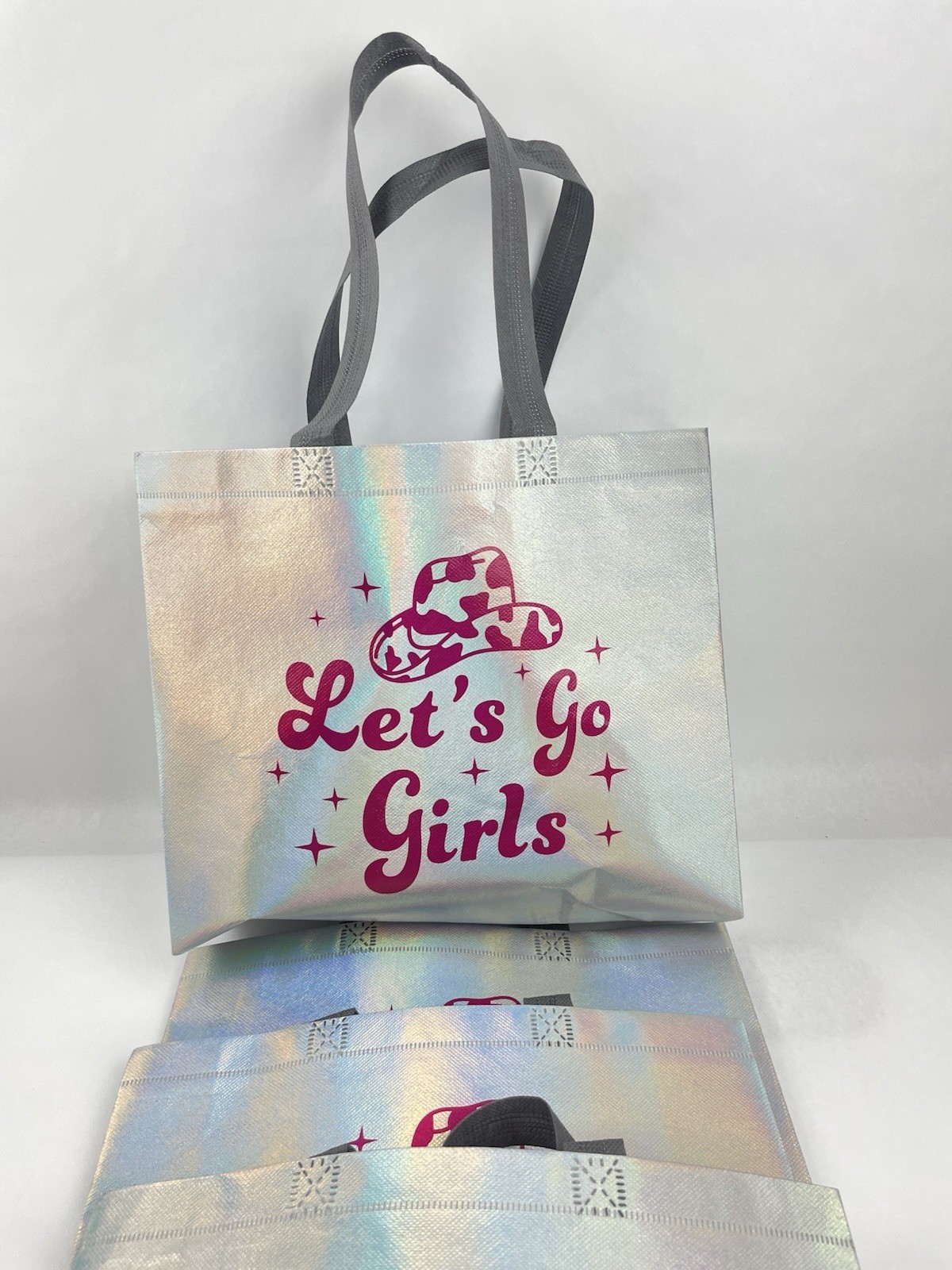 Set of 4 “Let’s Go Girls” Holographic Bachelorette Party Totes – Shania Twain