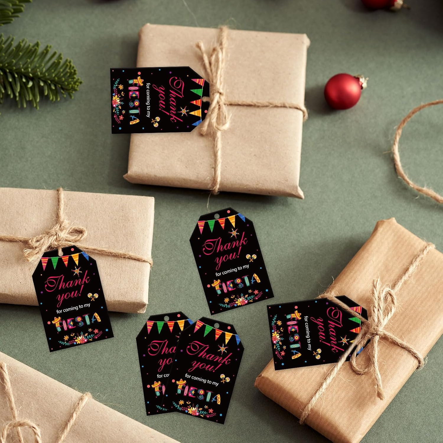 50Pcs Fiesta Thank You Tags Mexican Party Favors Gift Tag with String for Taco B