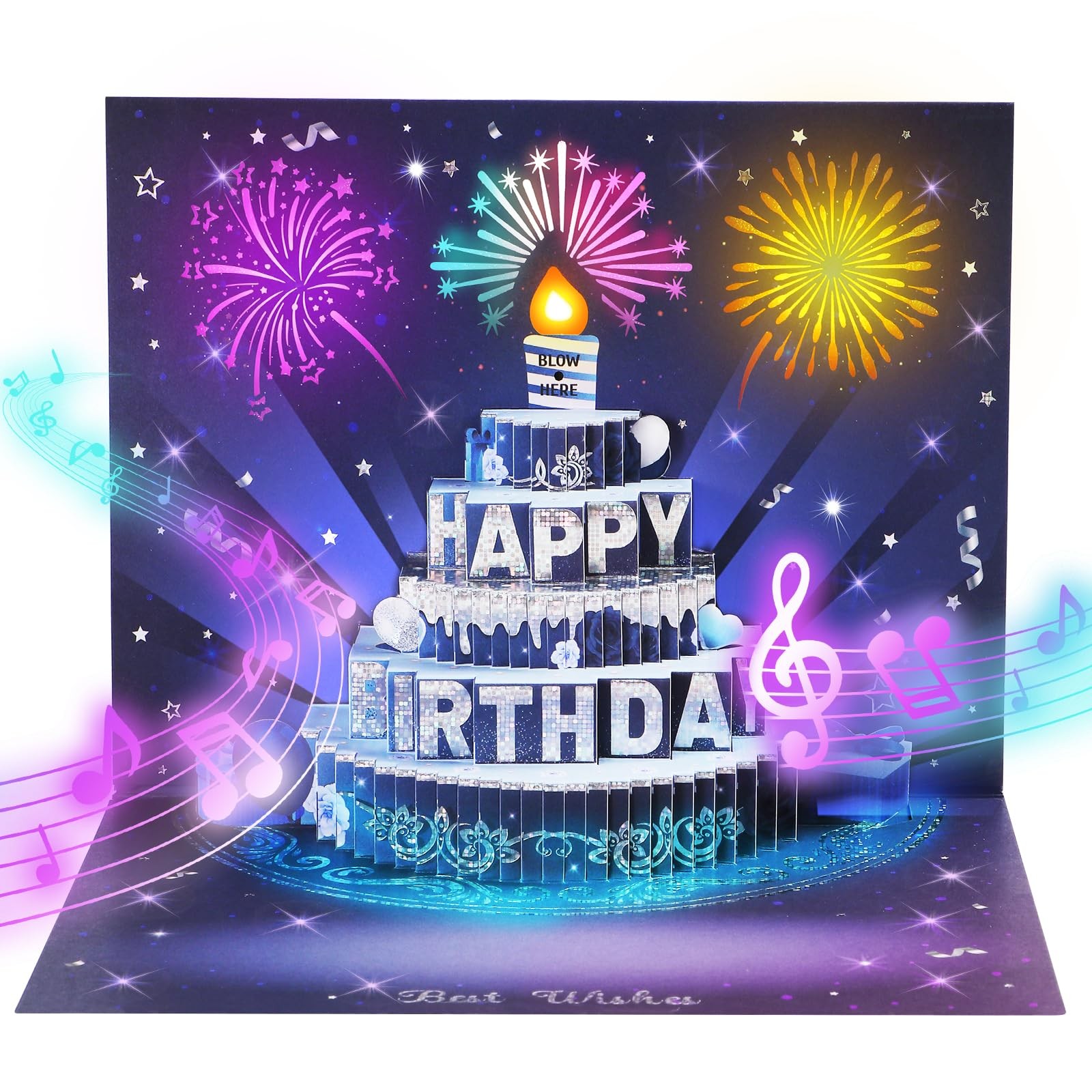 APOTODITO Musical Birthday 6 inches x 7.8 x 0.1 cm, Blue and Silver