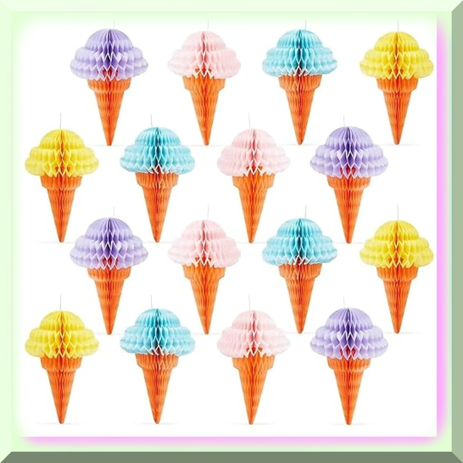 Honeycomb Ice Cream Cone Decorations 16 Pack